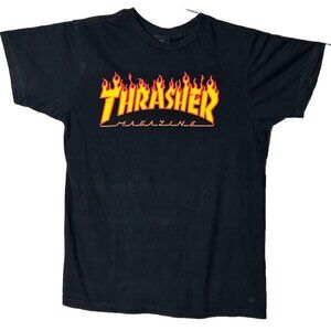 Thrasher Skateboarding Magazine Flame Logo Mens Small Black T Shirt Cotton